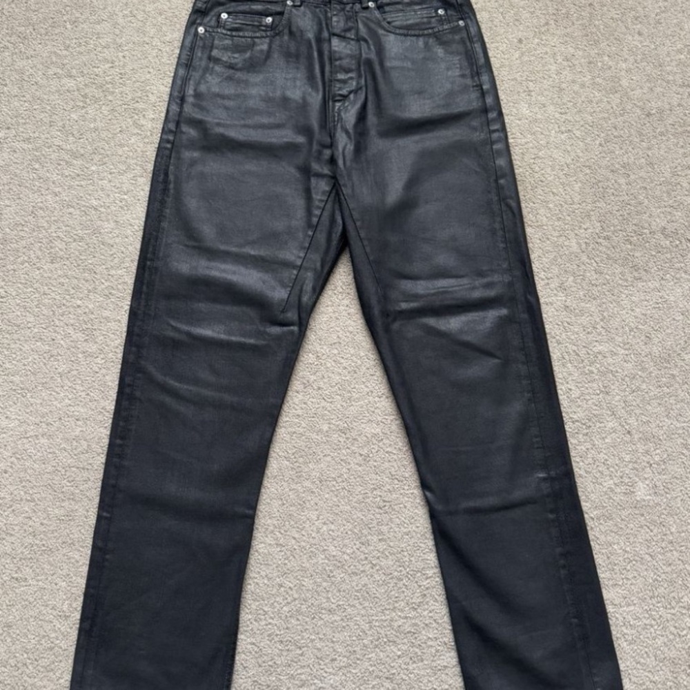 FW19 Rick x Owen’s DRKSHDW Black Waxed Collapse Cut Denim Jeans.